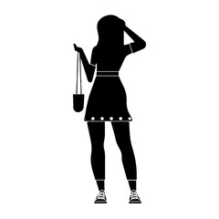 silhouette vector illustration of a woman with a fashion handbag for shopping design or art use