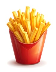 Golden french fries in a red cardboard box