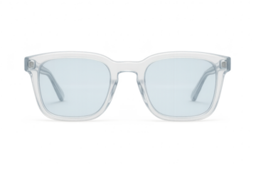 Stylish clear frame glasses with light blue lenses isolated on transparent background