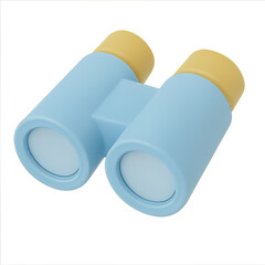 A pair of blue binoculars with yellow accents, designed for viewing distant objects.