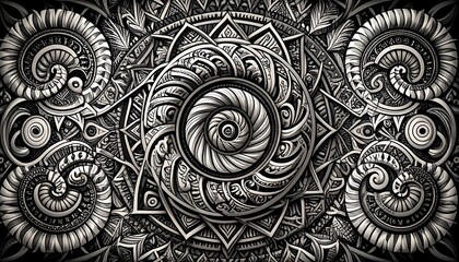 Intricate black and white mandala design