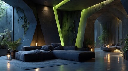 Stylish futuristic interior design with lighting high resolution picture