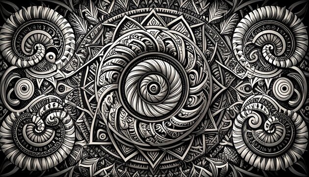 Intricate black and white mandala design