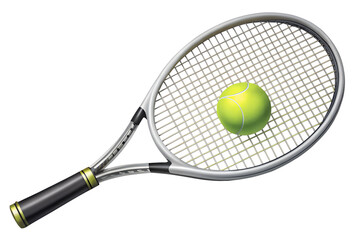 Tennis racket with ball isolated on transparent background for design projects