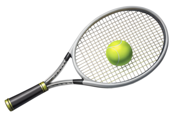 Tennis racket with ball isolated on transparent background for design projects