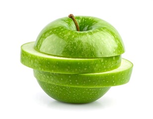 Close-up of a green apple with slices