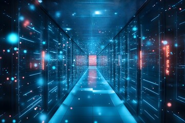 Fototapeta premium Exploring data center server room infrastructure for cloud computing and big data processing solutions