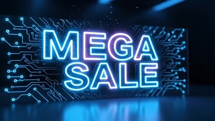 Brilliant neon sign announces a massive sale with glowing digital circuits - Powered by Adobe
