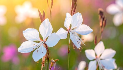 Delicate white flowers in a sunlit meadow