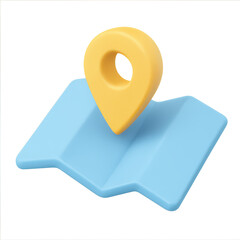 A 3D illustration of a map with a location pin, symbolizing navigation and location services.