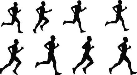 Silhouette of man running, athlete jogging, fitness training, marathon runner, sports activity, healthy lifestyle, outdoor exercise, endurance workout, speed motion