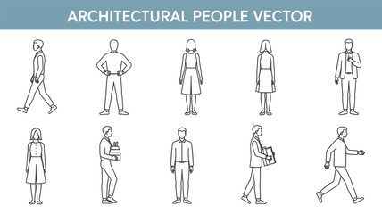 Collection of architectural people vector drawings showing diverse figures in various poses and styles silhouette