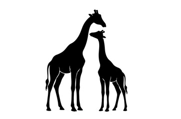 Fototapeta premium Giraffe Mom and Baby Silhouette - Facing Each Other