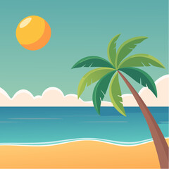Obraz premium Palm tree under sun – flat tropical holiday illustration