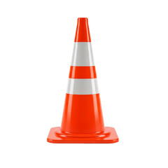 Orange traffic cone with white stripes construction safety road work sign pylon hazard on transparent background