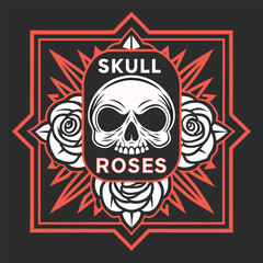 Fototapeta premium Edgy streetwear design detailed skull and roses emblem for t-shirts and apparel