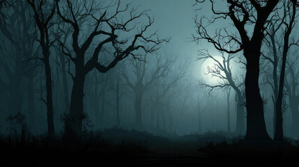 Obraz premium Dark forest scene with eerie Halloween backdrop