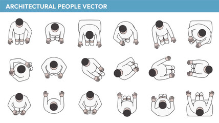 Collection of architectural top view human figures in a minimalist line drawing silhouette style for urban planning and design projects