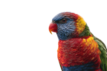 A vibrant Rainbow Lorikeet portrait against a transparent background, showcasing its colorful plumage. background removed