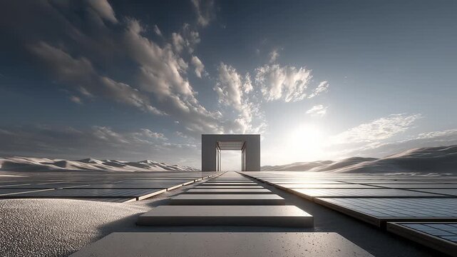 Solar Power Station in the Desert Leading to the Future