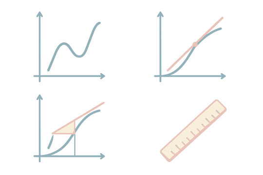 Tangent Line Geometry Icons. Isometric vector illustration set Tangent Line Geometry: smooth curve graph, tangent line touching at