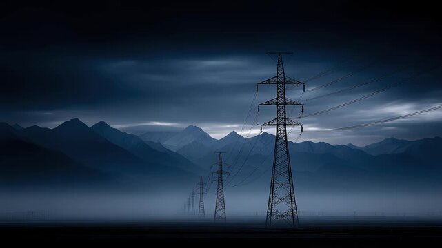 Majestic Power Towers in Mountains and Mist
