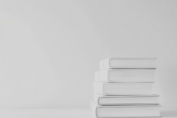 A monochrome stack of neatly arranged books against a clean backdrop, emphasizing simplicity and the joy of reading in a modern aesthetic.