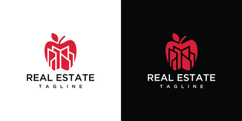 Building design logo inside an apple, a building logo for a luxurious, elegant and simple business.	