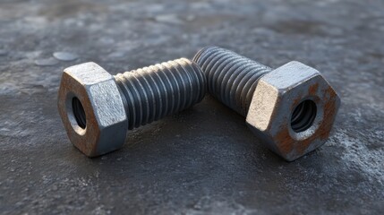 Two rusty metal nuts with intricate details rest against a textured surface, embodying industrial aesthetics and the raw beauty of aged materials in a minimalist composition.