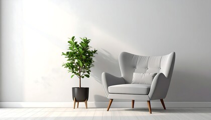 Minimalist room with armchair and plant
