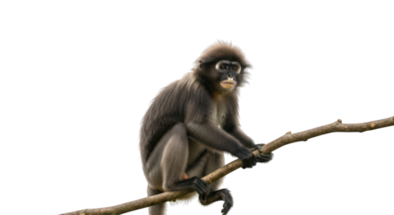 Dusky langur monkey perched on a branch against dark background