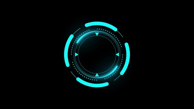 Hologram HUD circle interfaces Abstract sci-fi tunnel cyberspace. 3D portal Futuristic fantasy high-tech funnel wireframe tunnel Circle elements Sci Fi circle elements backdrop on black background. 4k