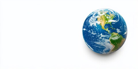An image of Earth from space, showcasing the continents and oceans vividly, presenting the planet's beauty and complexity against a minimalistic white background.
