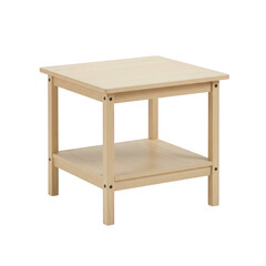 Light oak wooden end table with shelf isolated on transparent background