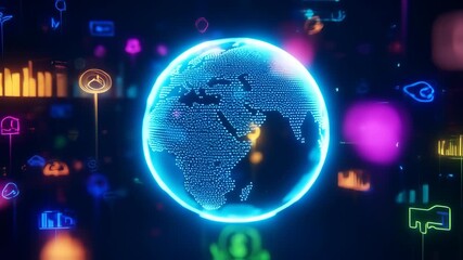 Global data network, glowing digital earth, abstract graphic - Powered by Adobe