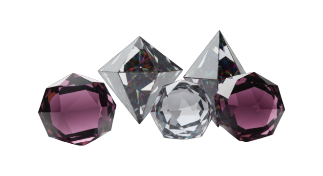 Gems Various colored, geometric cut gems with multifaceted surfaces, isolated