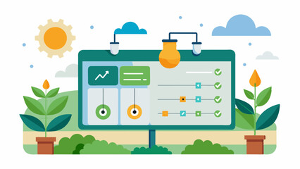 A digital irrigation scheduling tool that takes into account individual plant needs soil type and weather patterns to optimize water usage and promote healthy crop growth.. Vector illustration