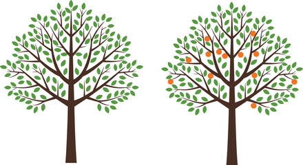 Obraz premium Fruit and Leaf Tree Illustration Showing Seasonal Growth, Nature, Productivity, Farming, Organic Produce, Garden, and Vector Design Themes