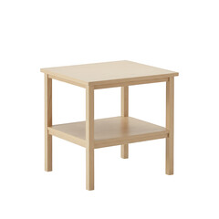 Simple light wood end table with shelf isolated on transparent background