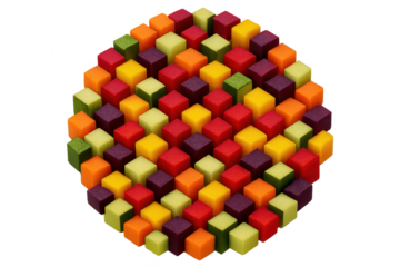 Colorful vegetable cubes, an edible art composition, isolated on transparent background