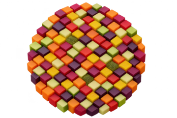 Colorful cube mosaic isolated on transparent background, arranged artistic