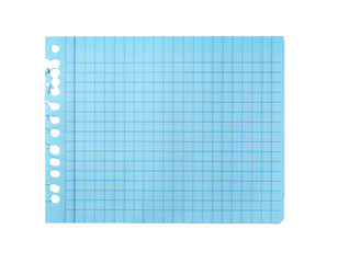 A squared notebook sheet in pastel blue color with clear grid lines and a torn left edge