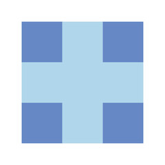 Obraz premium A simple web button icon features a red cross symbol on a paper-like, 3D banner pattern