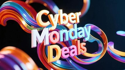 Vibrant Cyber Monday deals text with swirling colorful abstract waves - Powered by Adobe