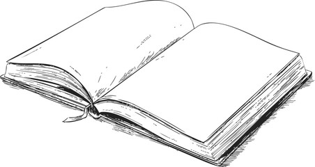 Open book sketch hand drawn style with blank pages and ribbon bookmark — stock vector