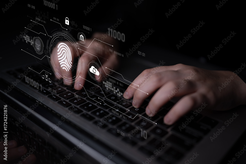 Poster biometric fingerprint identification and cybersecurity system ensuring secure access, identity verif