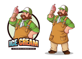 Cartoon Ice Cream Man Mascot Icon – Vendor and Sweet Food Character Illustration