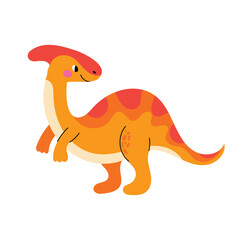 Cute Parasaurolophus dinosaur. Funny prehistoric animal character. Vector illustration isolated on white background.