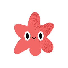 Cute red star with smiling face and big eyes. Funny character illustration isolated on white background.