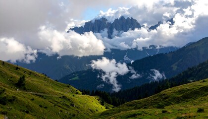 Fototapeta premium Mountain vista through clouds